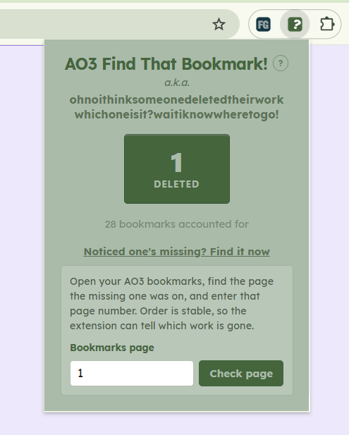 AO3 Find That Bookmark! extended screenshot